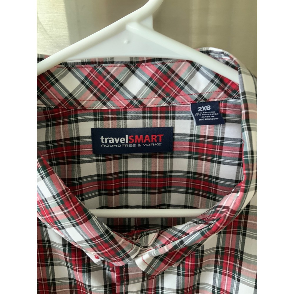Roundtree & Yorke Travel Smart btton down shirt 2XB re black white plaid - Picture 2 of 10